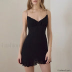 V Neck Ruffle Mini Floral Dress black / S