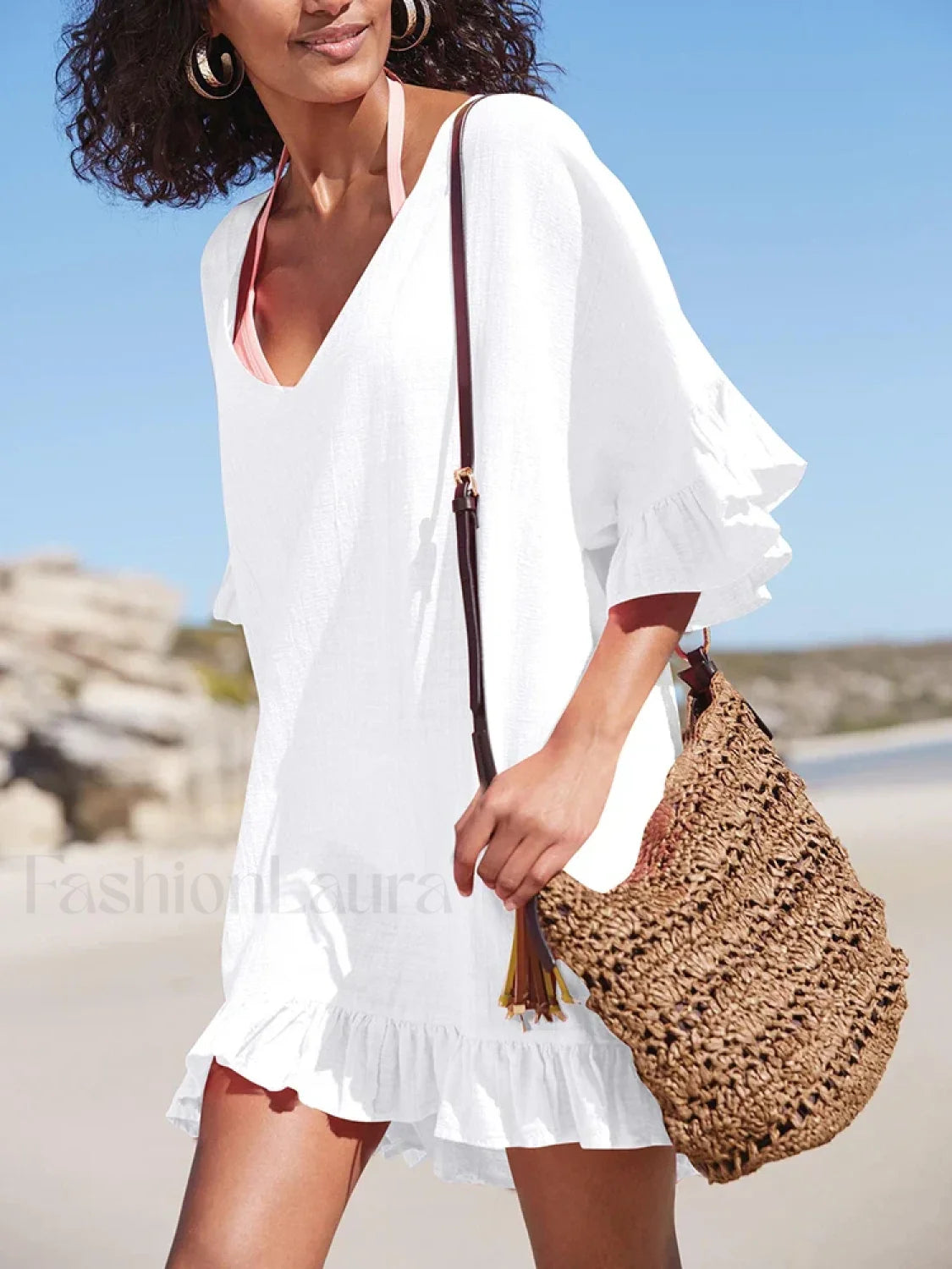 V-Neck See Through Ruffle Cover Up Secondary image