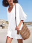 V Neck See Through Ruffle Cover Up WHITE / One Size