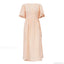 V neck Short Sleeve Lace up Dress French Office Solid Color Dress S / Apricot