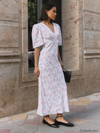 V Neck Slim Fit Floral Dress