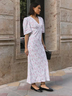 V Neck Slim Fit Floral Dress