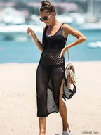 V Neck Slit Cut Cover Up Black / One Size