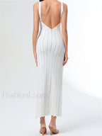 V Neck Strap Backless Knitted Maxi Dress