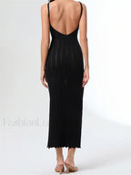 V Neck Strap Backless Knitted Maxi Dress