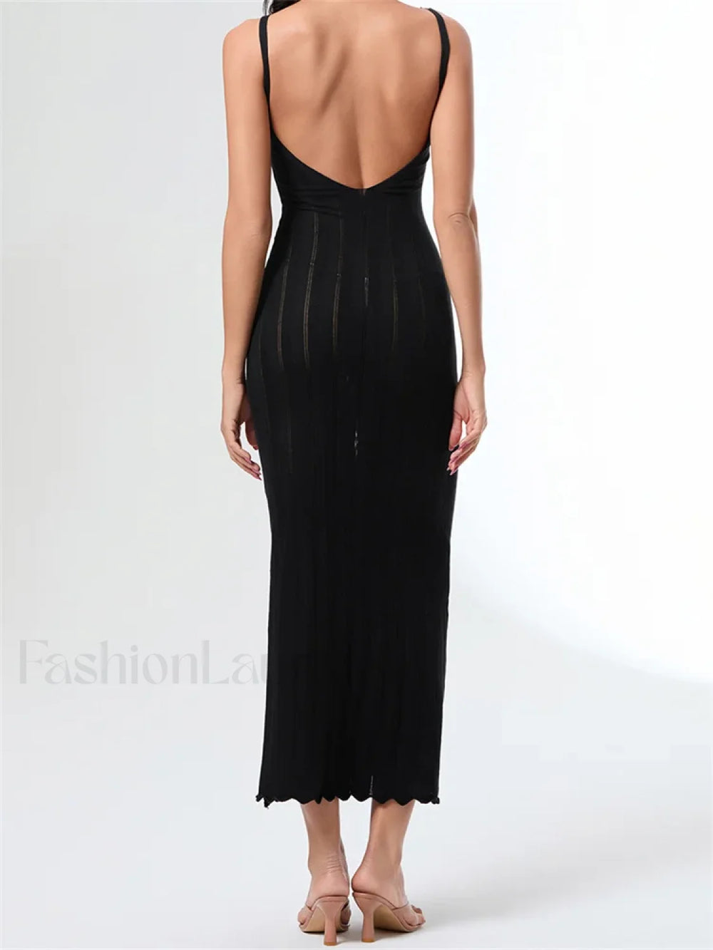 V Neck Strap Backless Knitted Maxi Dress