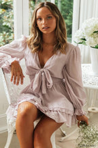 V Neck Stylish Summer Mini Dress S / Pink