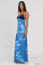 V Neck Tie Dye Mesh Patchwork Maxi Dress