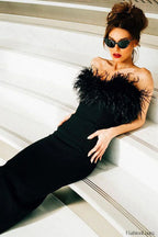 V Neck Tube Top Fishtail Fluffy Maxi Dress