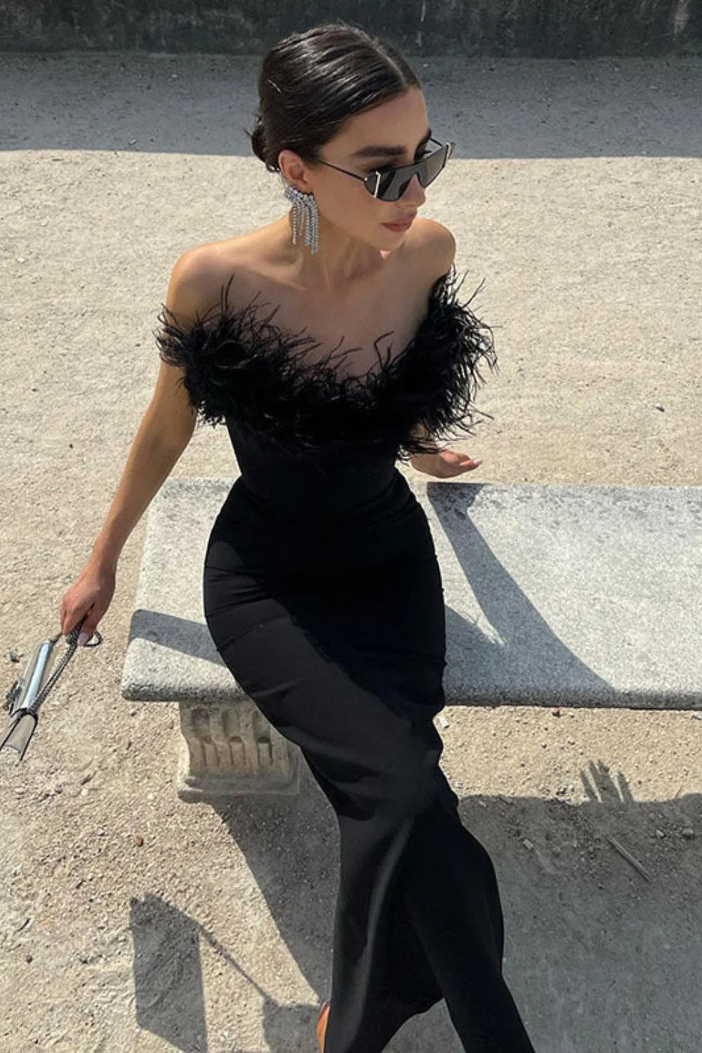 V-Neck Tube Top Fishtail Fluffy Maxi Dress Secondary image