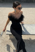 V Neck Tube Top Fishtail Fluffy Maxi Dress