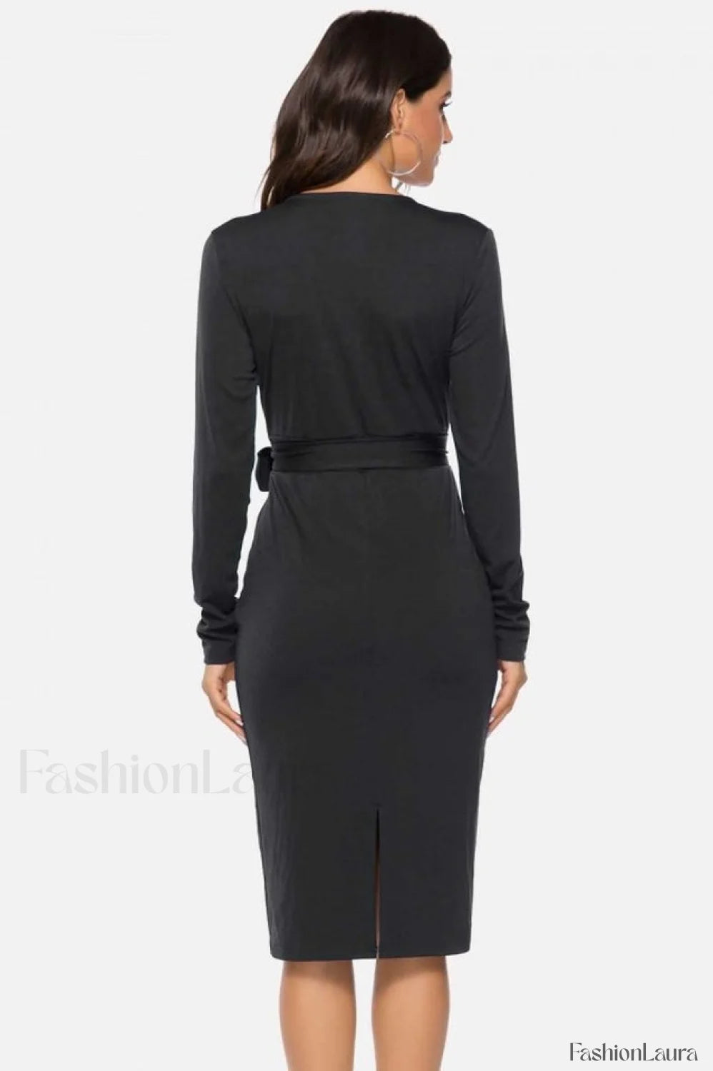 V Neck Wrap Charming Tied Waist Slit Dress
