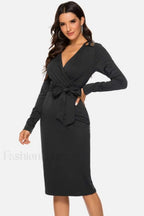 V Neck Wrap Charming Tied Waist Slit Dress