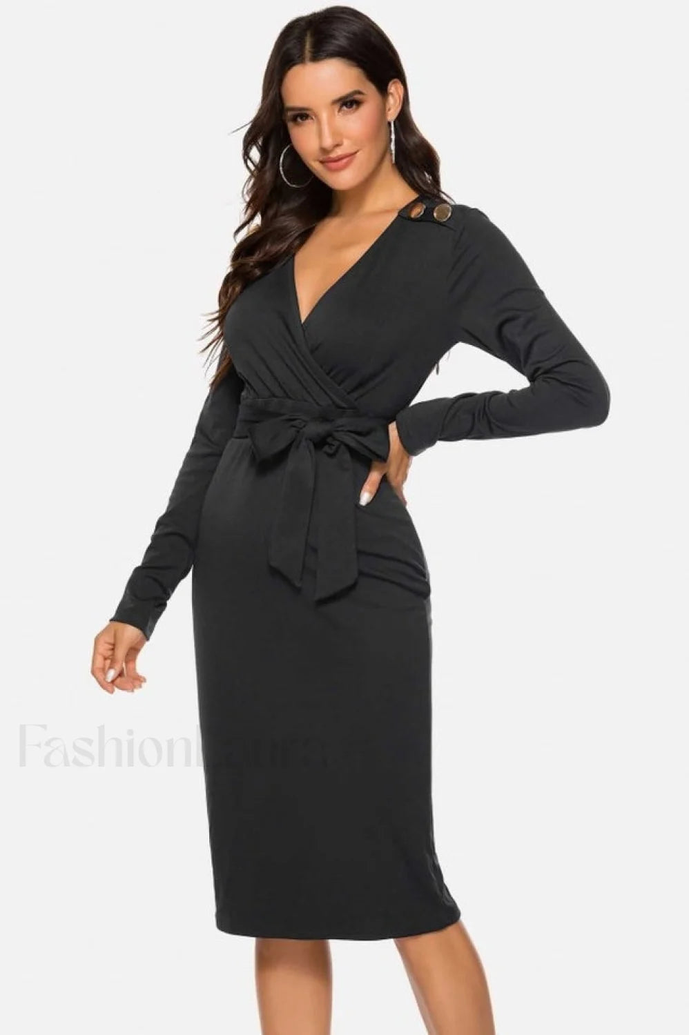 V Neck Wrap Charming Tied Waist Slit Dress