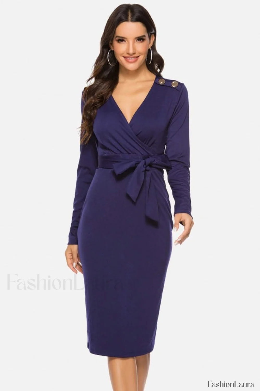 V Neck Wrap Charming Tied Waist Slit Dress S / Purple