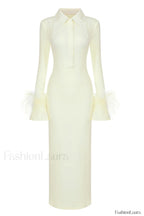 Vallance Feather Stylish Trim Maxi Dress XS / Yellow