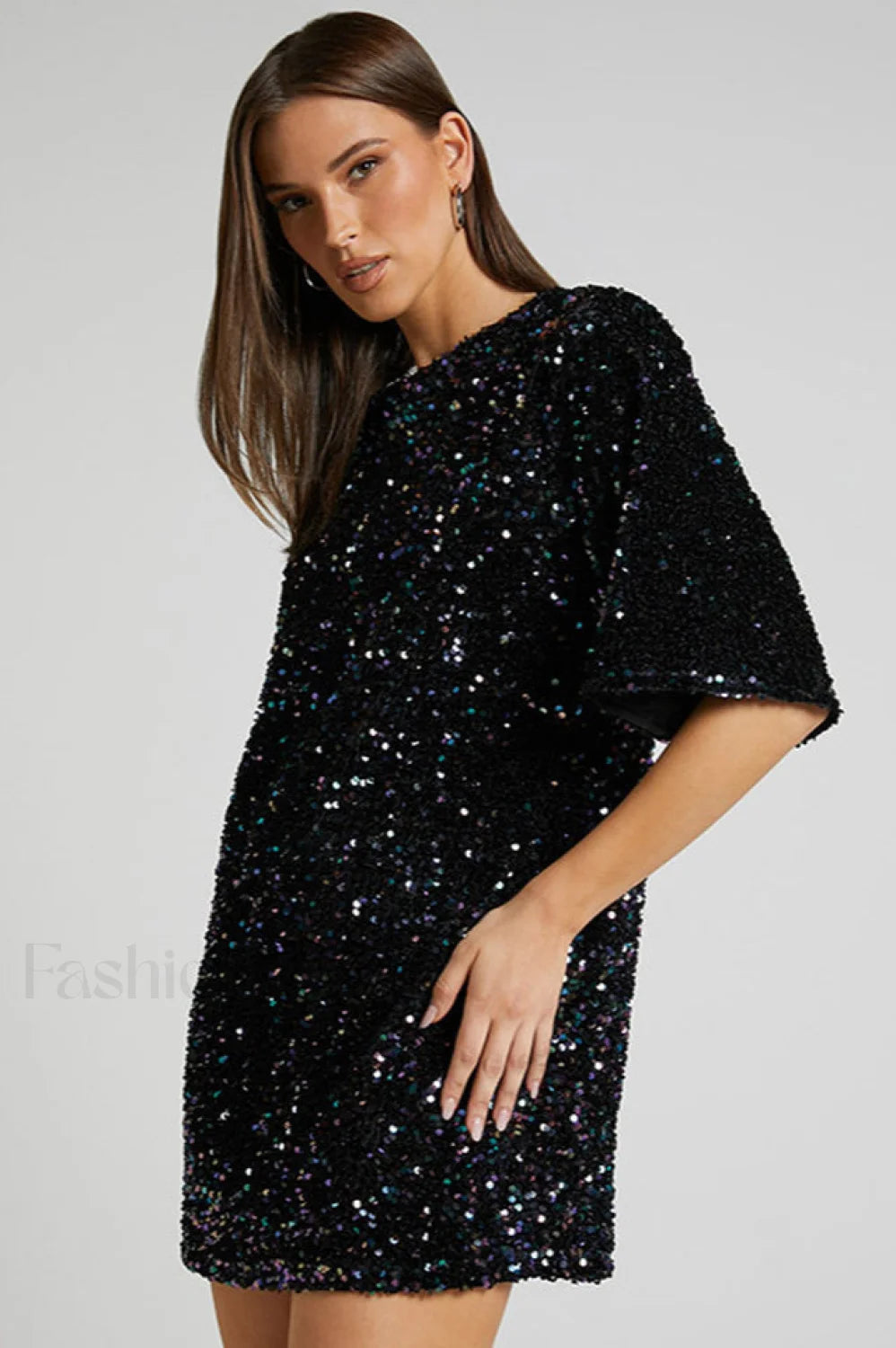 Velour Sequins Stylish Mini Dress