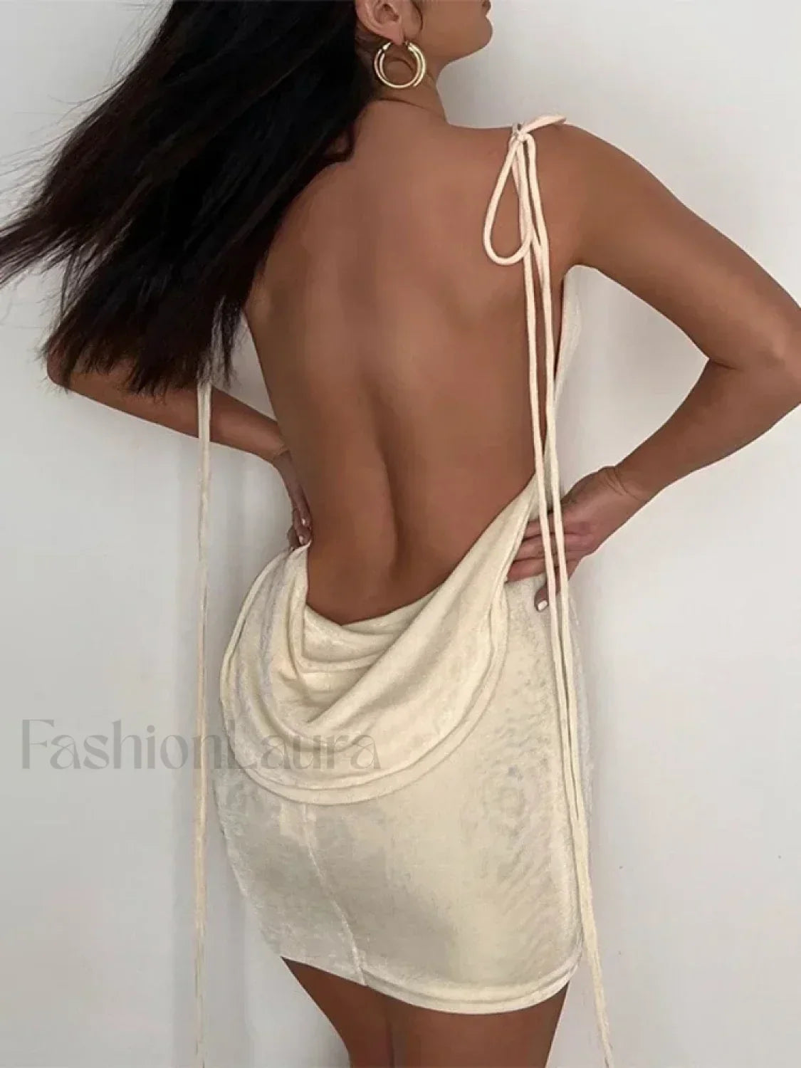 Velvet Deep Open Back Mini Dress Main image