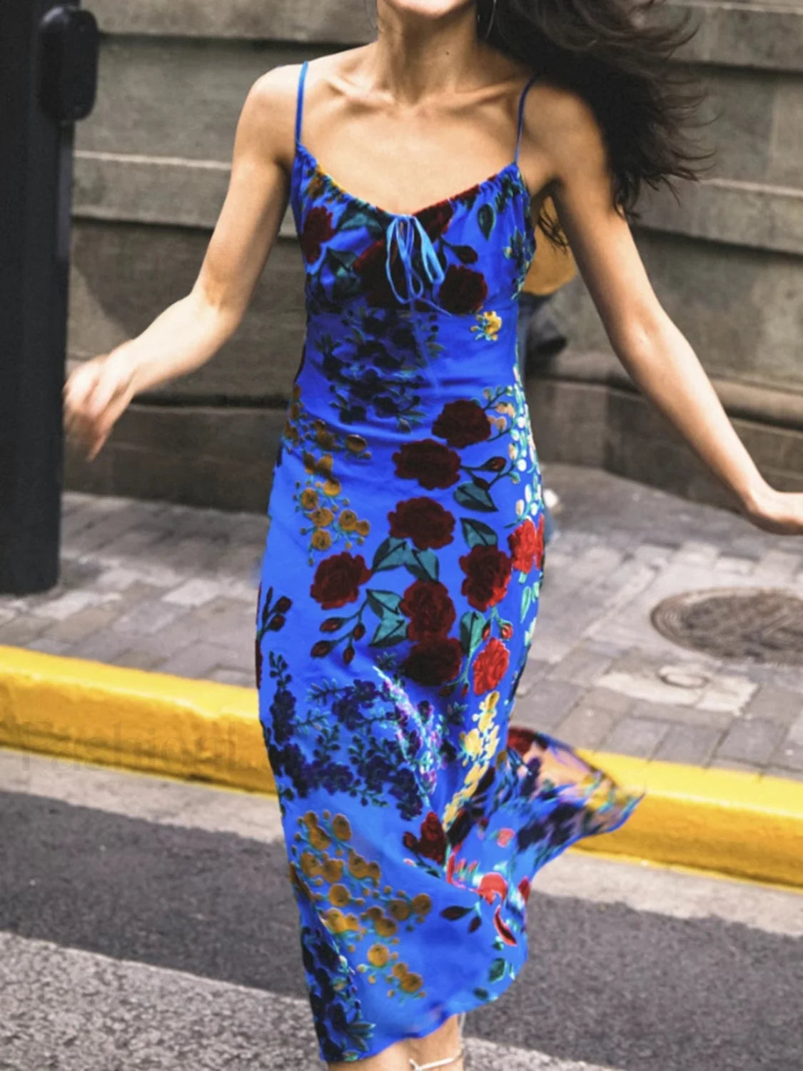 Velvet Floral Appliqué Cami Dress Dresses