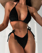 Velvet Halter Bikini Set Black / S