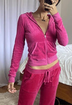 Velvet Zip Up Hoodie Sweatshirts & Hoodies L