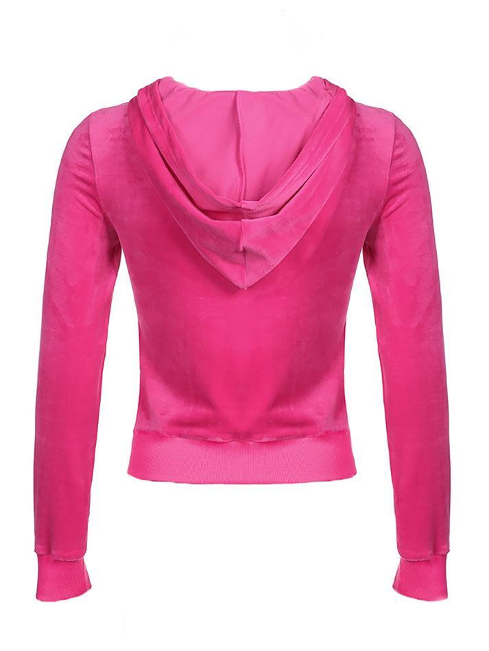 Velvet Zip Up Hoodie Sweatshirts & Hoodies L