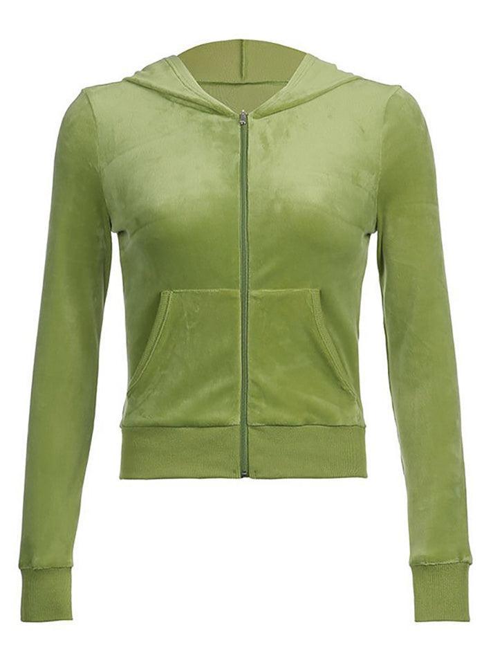 Velvet Zip Up Hoodie Sweatshirts & Hoodies L
