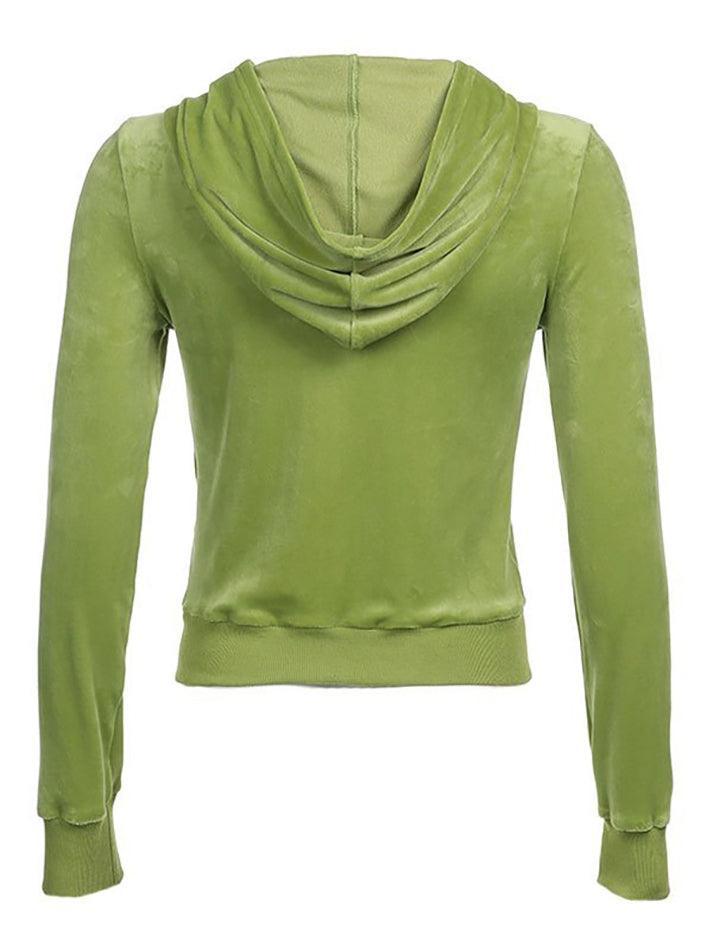 Velvet Zip Up Hoodie Sweatshirts & Hoodies L