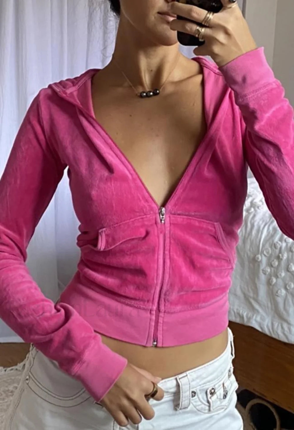 Velvet Zip Up Hoodie Pink / S Sweatshirts & Hoodies L