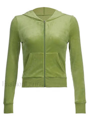 Velvet Zip Up Hoodie Sweatshirts & Hoodies L