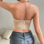 Vemina Y2K Embroidery Floral Strapless Tube Crop Top