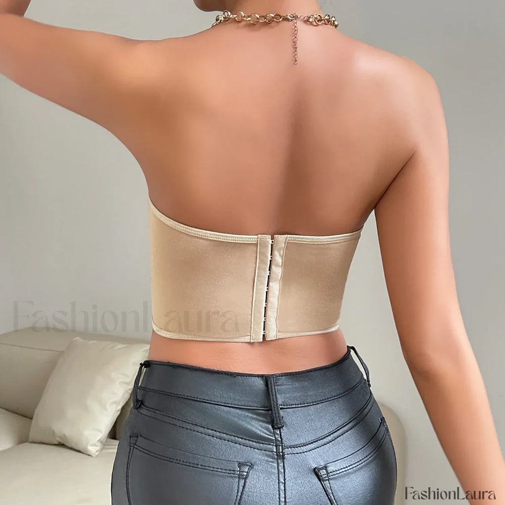 Vemina Y2K Embroidery Floral Strapless Tube Crop Top