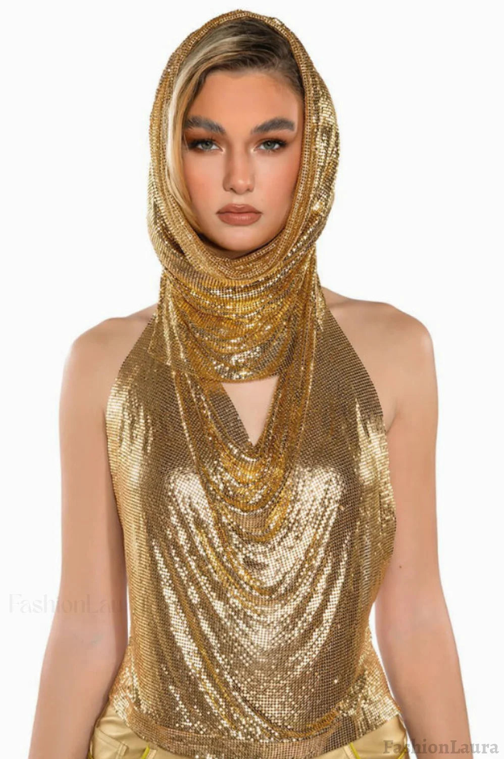 Venus Hoodie Stylish Metallic Top Free Size / Gold Main image
