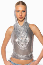 Venus Hoodie Stylish Metallic Top Free Size / Silver