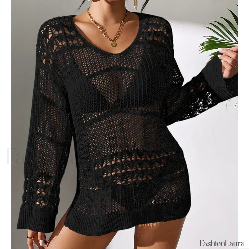 Versatile Crew Neck Long Cover Up Black / S