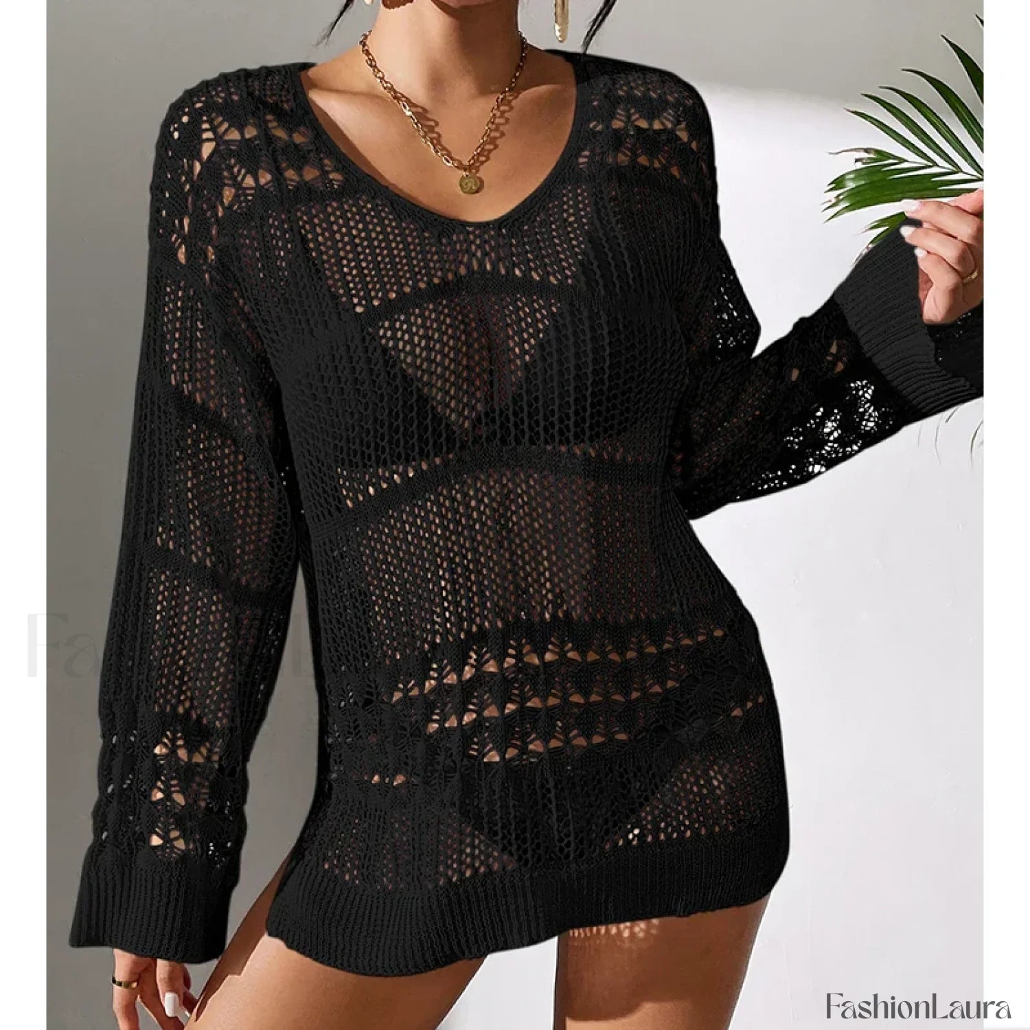 Versatile Crew Neck Long Cover Up Black / S