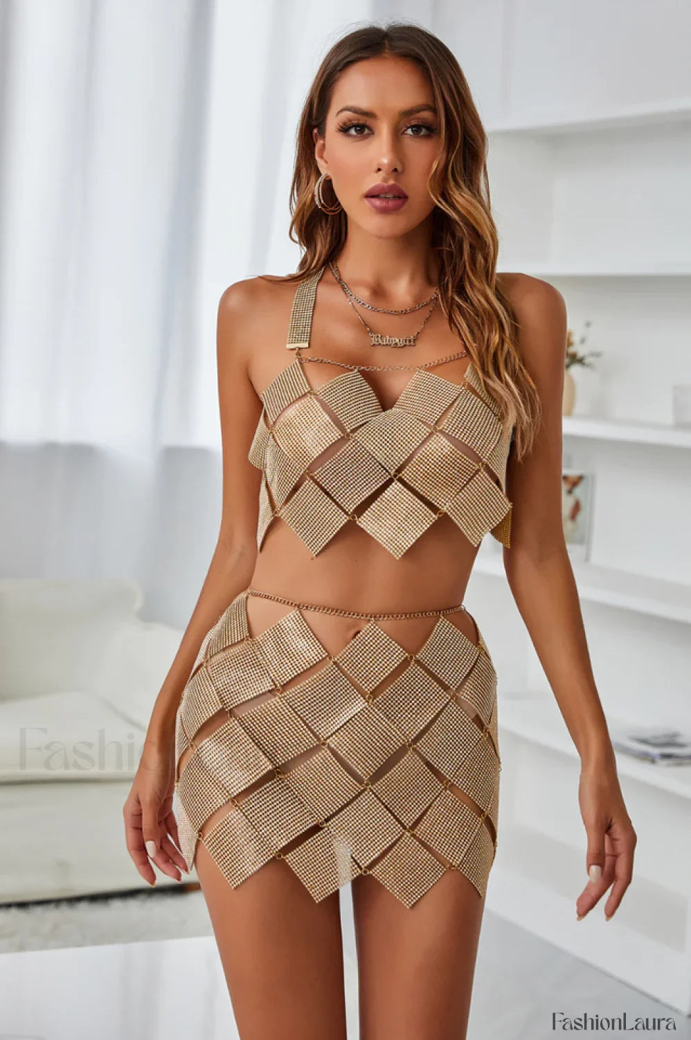 Verva Metallic Mesh Charming Two Piece Set