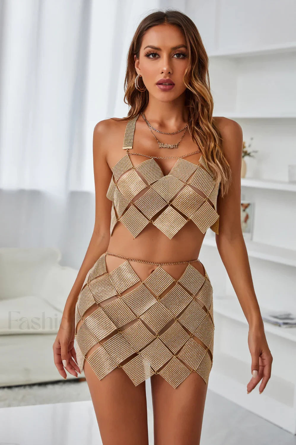 Verva Metallic Mesh Charming Two Piece Set