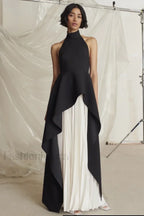 Victoria Layered Stylish Halter Gown Set S / Black
