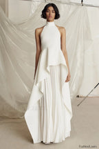Victoria Layered Stylish Halter Gown Set S / White
