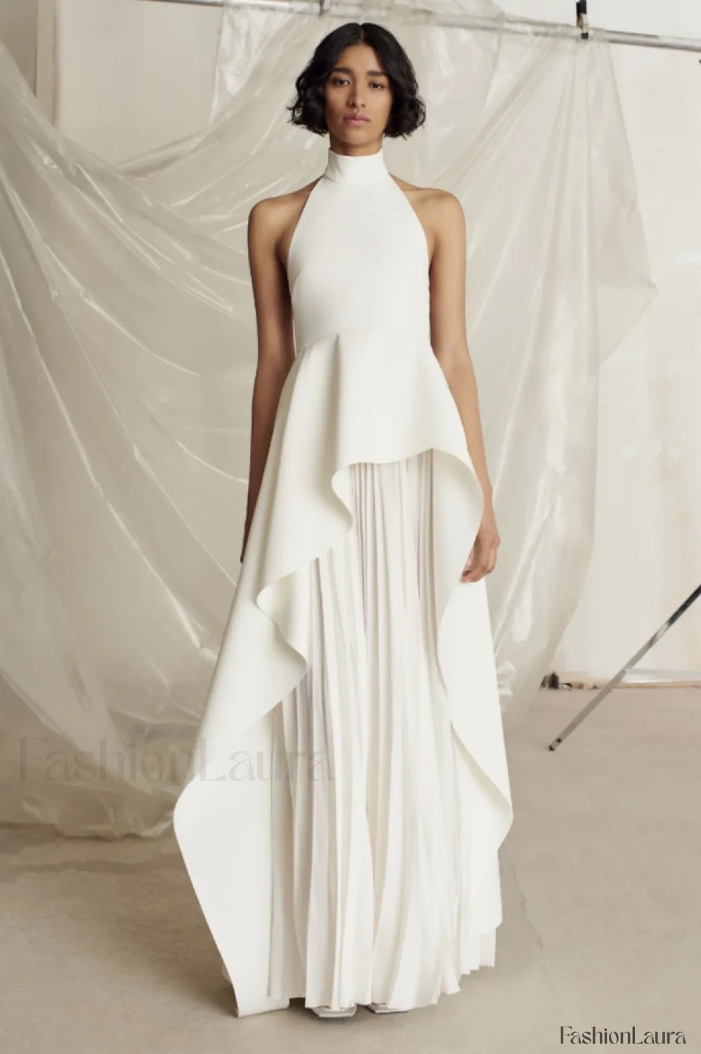 Victoria Layered Stylish Halter Gown Set S / White