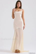 Victory Light Green Charming Chiffon Maxi Dress XS / Champagne