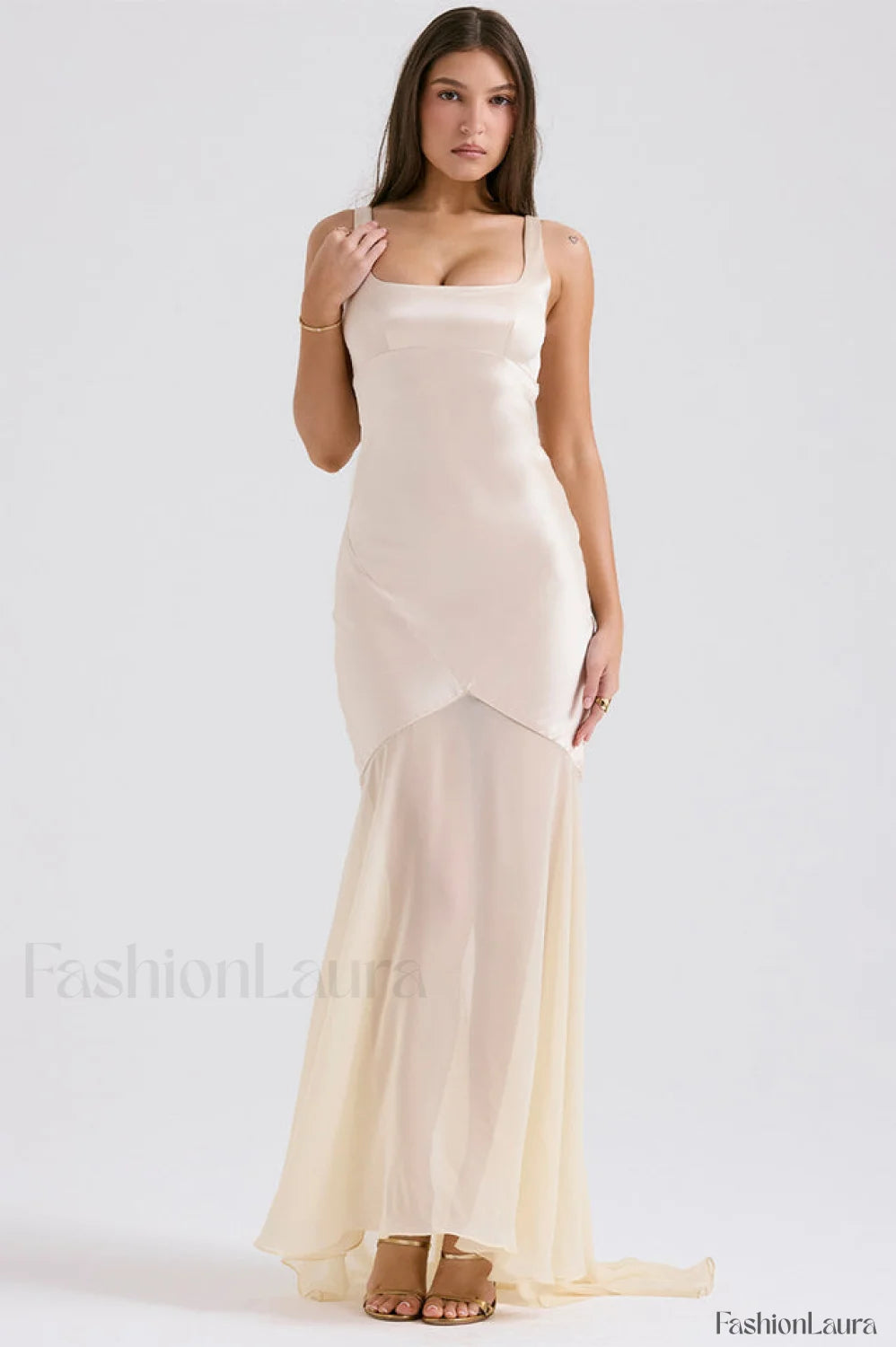 Victory Light Green Charming Chiffon Maxi Dress XS / Champagne