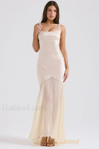 Victory Light Green Charming Chiffon Maxi Dress XS / Champagne