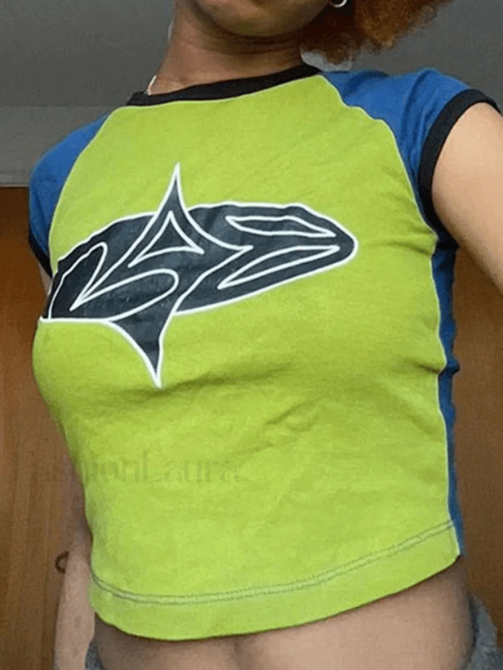 Vintage Abstract Print Raglan Short Sleeve Tee Green / S Tops&Tees