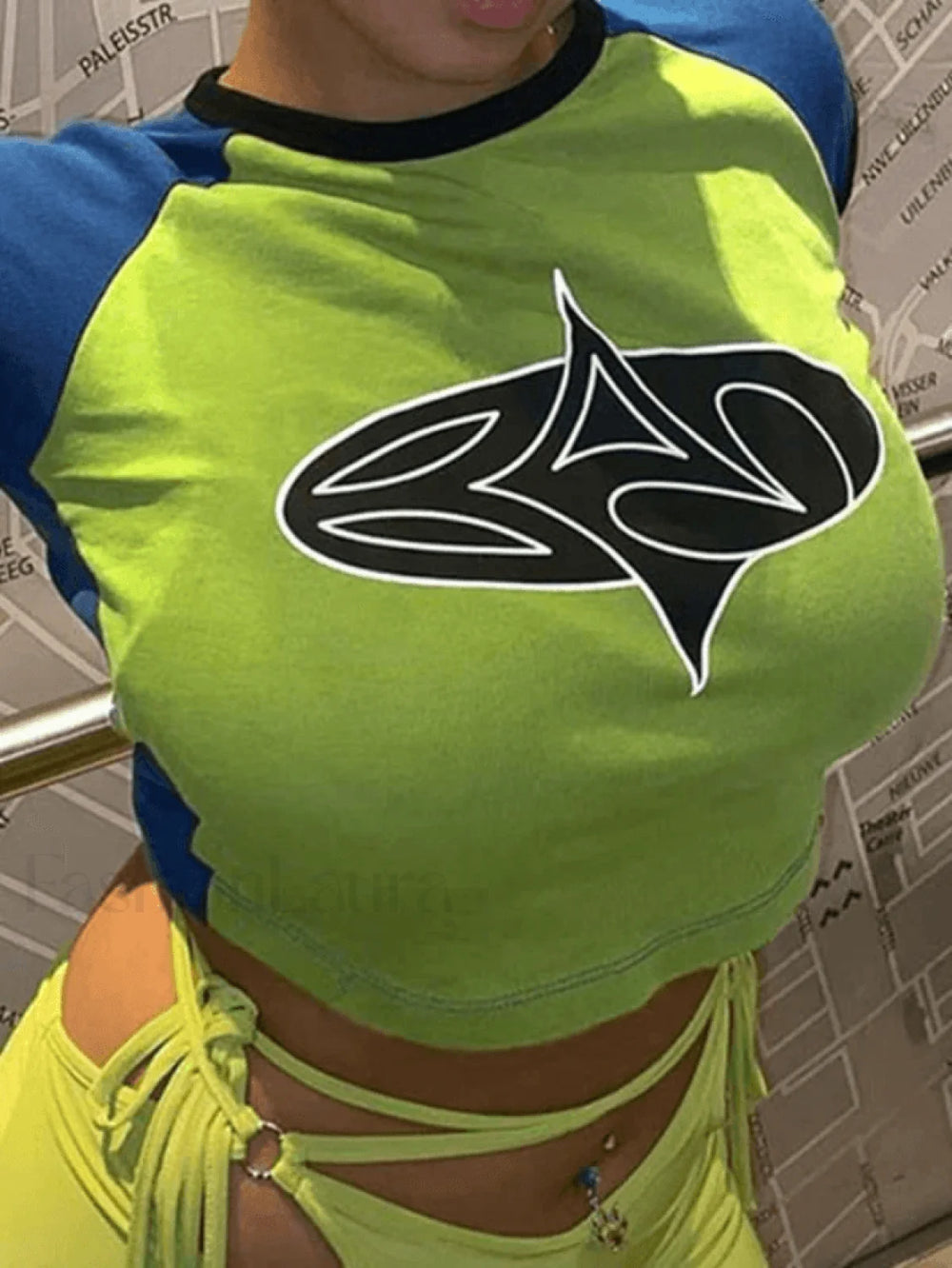 Vintage Abstract Print Raglan Short Sleeve Tee Tops&Tees