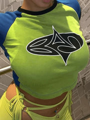 Vintage Abstract Print Raglan Short Sleeve Tee Tops&Tees