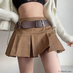 Vintage American College Y2K Skirt coffee with belt / S