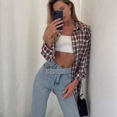 Vintage Belted High Waist Faded Wide Leg Jeans Light Blue L / Light Blue Jeans