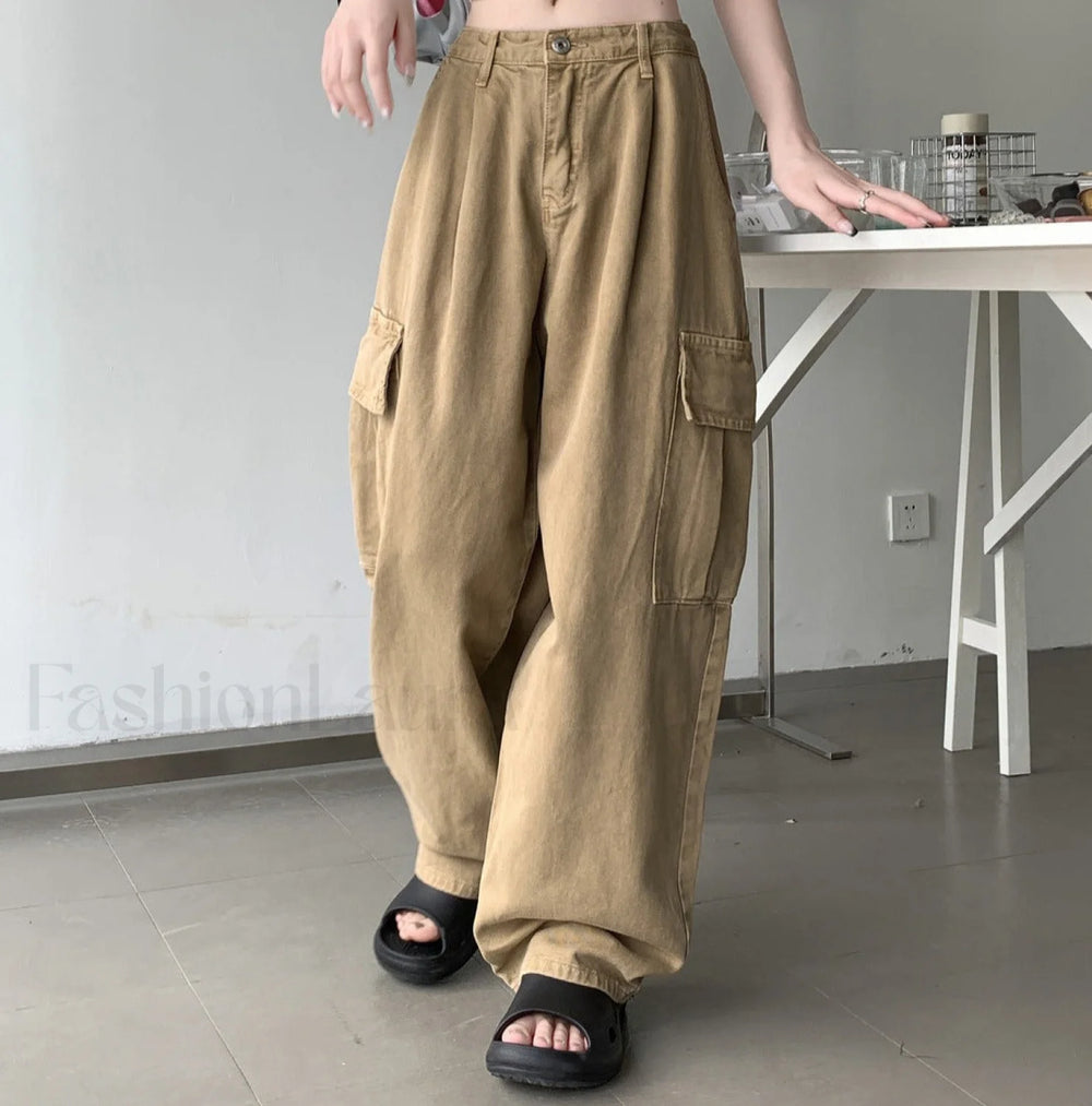 Vintage Big Pocket Trendy Baggy Cargo Jeans women clothing